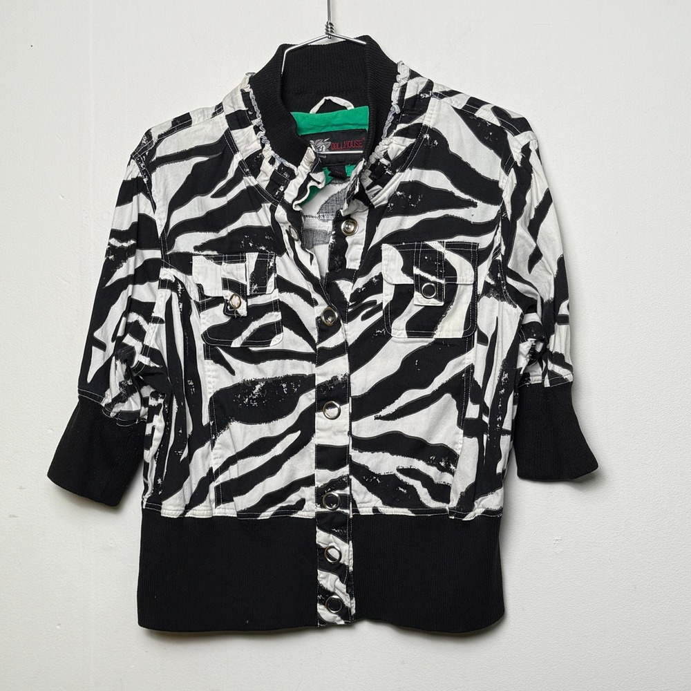 Y2K Dollhouse Zebra Print Jacket Womens XL‎ Black White Button Front Cropped